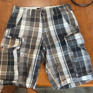 Men's Plaid Cargo Shorts - Black, Gray, White